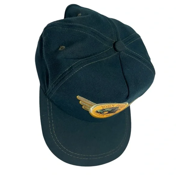 Vintage JOHN DEERE FLY-IN 92-93 Farmer Trucker Hat Cap golden wing Leather Strap - Picture 7 of 12